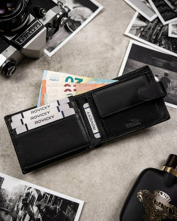 Two-Piece Gift Set: Men's Wallet and Keychain in Genuine Leather by ROVICKY R-SET-M-N003L-SBH03L-SBH Black