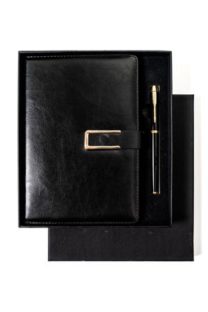 Gift set: a black pen and a notebook A5 in an eco-leather cover Peterson PTN 222-NOT Black-Gold