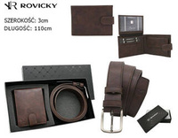 Men's Gift Set: Snap-Closure Wallet and Eco-Leather Belt Rovicky R-N003L-110-PU04 BROWN