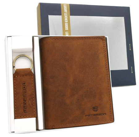 Men’s Gift Set: Nubuck Leather Wallet and Keychain PETERSON PTN SET-M-N4-CHM