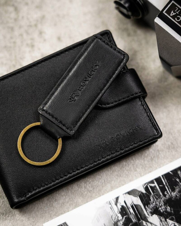 Two-Piece Gift Set: Men's Wallet and Keychain in Genuine Leather by ROVICKY R-SET-M-N003L-SBH03L-SBH Black