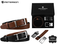 Gift Set: Reversible Men's Leather Belt + 2 Buckle PTN KL-B003 Peterson