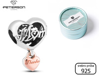 Silver Filigree Heart Charm with the Inscription "Thank You for being there Mom" by PETERSON CHP-020