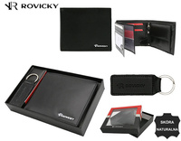 Gift set: large men's wallet made of genuine leather and a stylish keychain ROVICKY R-SET-M-N992-KCS