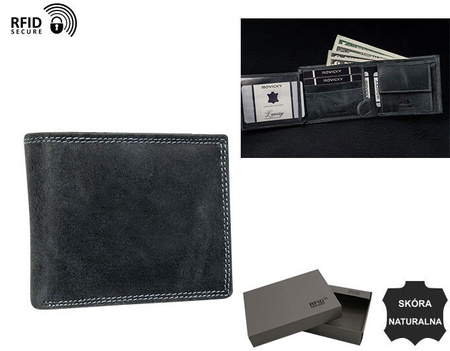 Men's wallet No Logo made of genuine leather N0035-CHM-NL Black