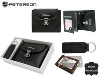 A gift set: natural leather wallet and keychain PETERSON PTN SET-D-19-KCS