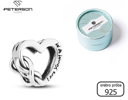 Silver Heart-Shaped Charm with Infinity Symbol "Love You Mom" by PETERSON CHP-017