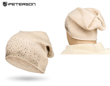 Czapka damska z domieszką wełny PTN HAT-01 Beige Peterson