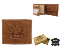 Men's leather wallet with Cancer zodiac sign N992-CHM-CANC Cognac