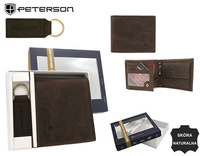 Leather wallet & key ring gift set PETERSON PTN SET-M-N994-CHM