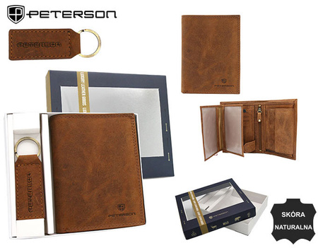 Men’s Gift Set: Nubuck Leather Wallet and Keychain PETERSON PTN SET-M-N4-CHM