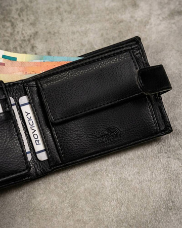 Two-Piece Gift Set: Men's Wallet and Keychain in Genuine Leather by ROVICKY R-SET-M-N003L-SBH03L-SBH Black