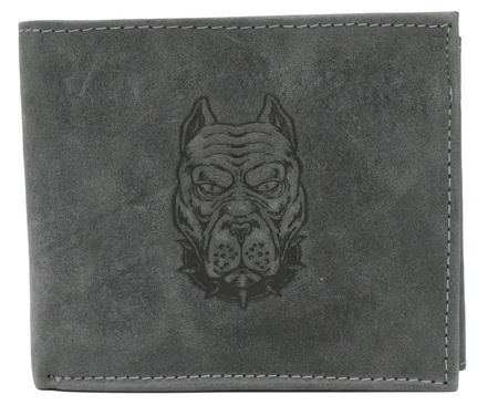 A men's leather wallet featuring a guard dog engraving Always Wild N992-CHM-DOG-1