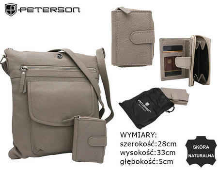 Torba skórzana+portfel PTN D72-DS Dark Beige