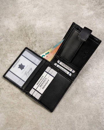 Two-Piece Gift Set: Men's Wallet and Keychain in Genuine Leather by ROVICKY R-SET-M-N003L-SBH03L-SBH Black