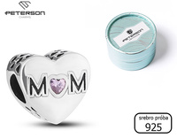 Silver Charm Heart  with the inscription "Mom" PETERSON CHP-008