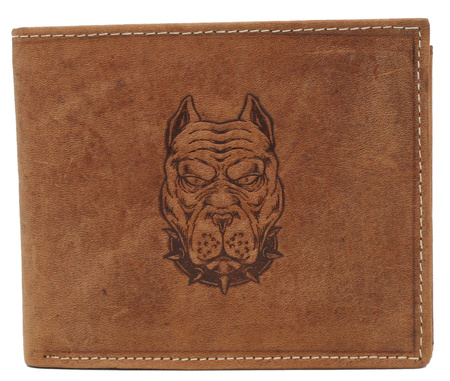 A men's leather wallet featuring a guard dog engraving RFID N992-CHM-DOG-2 Cognac