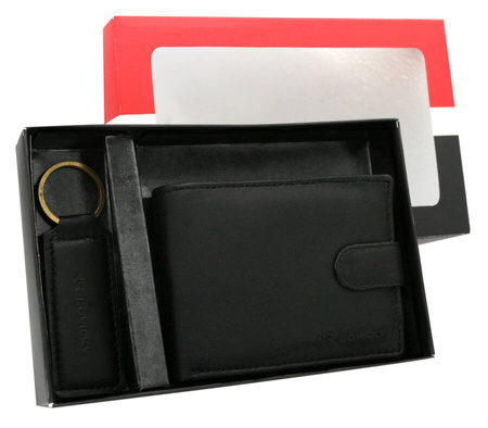 Two-Piece Gift Set: Men's Wallet and Keychain in Genuine Leather by ROVICKY R-SET-M-N003L-SBH03L-SBH Black