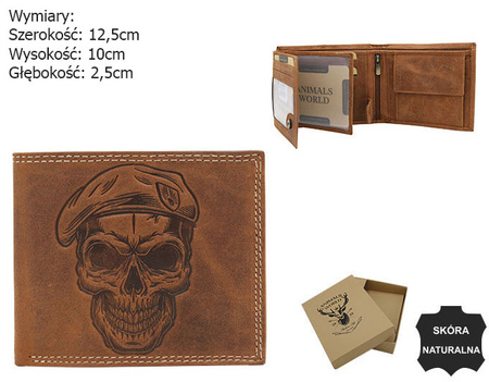 Portfel skórzany RFID ALWAYS WILD N992-CHM Skull Cognac