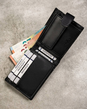 Two-Piece Gift Set: Men's Wallet and Keychain in Genuine Leather by ROVICKY R-SET-M-N003L-SBH03L-SBH Black