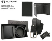 Dwuczęściowy zestaw prezentowy męski: pasek i portfel ze skóry ekologicznej Rovicky PU R-N004-110-PU03 Black