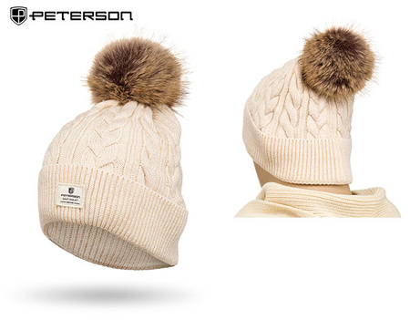 Czapka damska z odpinanym pomponem PETERSON PTN HAT-06 Beige