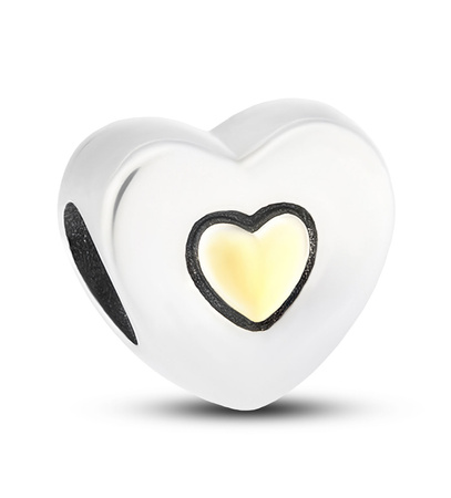 Silver Heart-Shaped Charm with a Golden Heart CHP-021