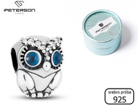 Sterling silver owl-shaped charm adorned with cubic zirconia PETERSON CHP-013