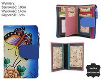 Hand-painted women's wallet made of genuine leather with butterfly and floral motifs N14-SPW BFT Blue No Logo