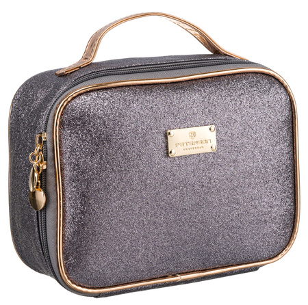 A glitter cosmetic bag with a handle PTN KOS-L03-B Silver Peterson