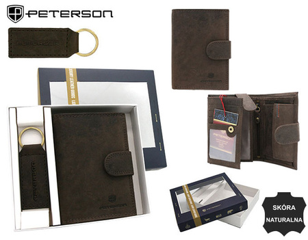 Leather wallet+key ring gift set PETERSON PTN SET-M-1542L-CHM