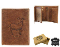 Leather wallet with the Aries zodiac sign RFID ALWAYS WILD N4-CHM-ARIE Cognac