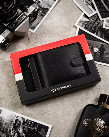 Two-Piece Gift Set: Men's Wallet and Keychain in Genuine Leather by ROVICKY R-SET-M-N003L-SBH03L-SBH Black