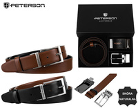 Gift Set: Reversible Men's Leather Belt + 2 Buckles PTN KL-B001 Peterson