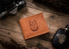 A men's leather wallet featuring a guard dog engraving RFID N992-CHM-DOG-2 Cognac