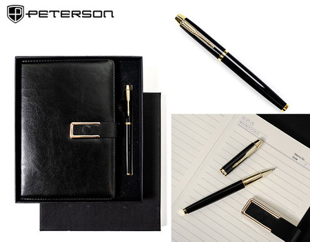 Gift set: a black pen and a notebook A5 in an eco-leather cover Peterson PTN 222-NOT Black-Gold