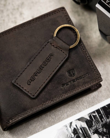 Leather wallet & key ring gift set PETERSON PTN SET-M-1549-CHM B