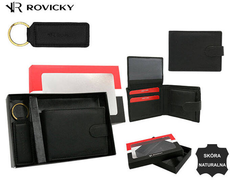 Two-Piece Gift Set: Men's Wallet and Keychain in Genuine Leather by ROVICKY R-SET-M-N003L-SBH03L-SBH Black