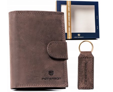 Leather wallet+key ring set PETERSON PTN SET-M-1542L-CHM