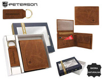 Leather wallet + key ring gift set PETERSON PTN SET-M-N003-CHM