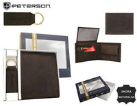 Leather wallet & key ring gift set PETERSON PTN SET-M-N003-CHM Brown