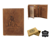 Men's leather wallet with the Aquarius zodiac symbol RFID ALWAYS WILD N4-CHM-AQUA Cognac