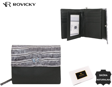 Portfel damski skórzany RV-3412-SLA Black croco