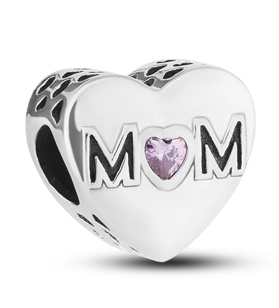 Silver Charm Heart  with the inscription "Mom" PETERSON CHP-008