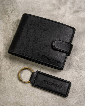 Two-Piece Gift Set: Men's Wallet and Keychain in Genuine Leather by ROVICKY R-SET-M-N003L-SBH03L-SBH Black