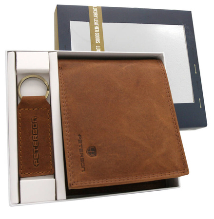 Leather wallet & key ring set PETERSON PTN SET-M-N994-CHM