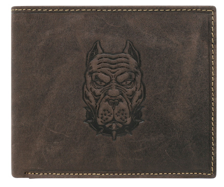 A men's leather wallet featuring a guard dog engraving Always Wild N992-CHM-DOG-1