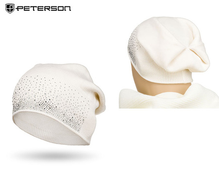 Czapka damska z domieszką wełny PTN HAT-01 White Peterson