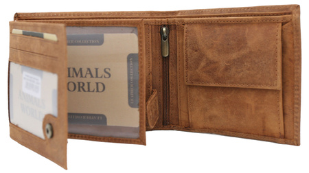 A men's leather wallet featuring a guard dog engraving RFID N992-CHM-DOG-2 Cognac