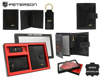 Leather wallet+case+key ring set PETERSON PTN SET3-N4L-V